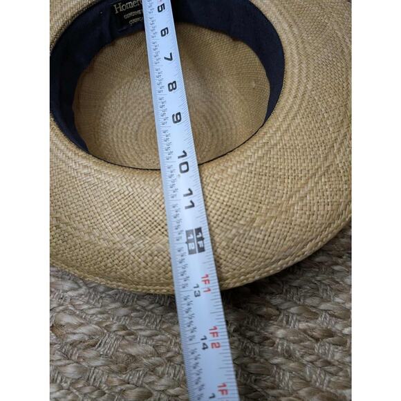 Womens Brown Straw Wide Brim Panama Hat w/ Ribbon & Flower Accent BOHO Size M - Picture 7 of 10